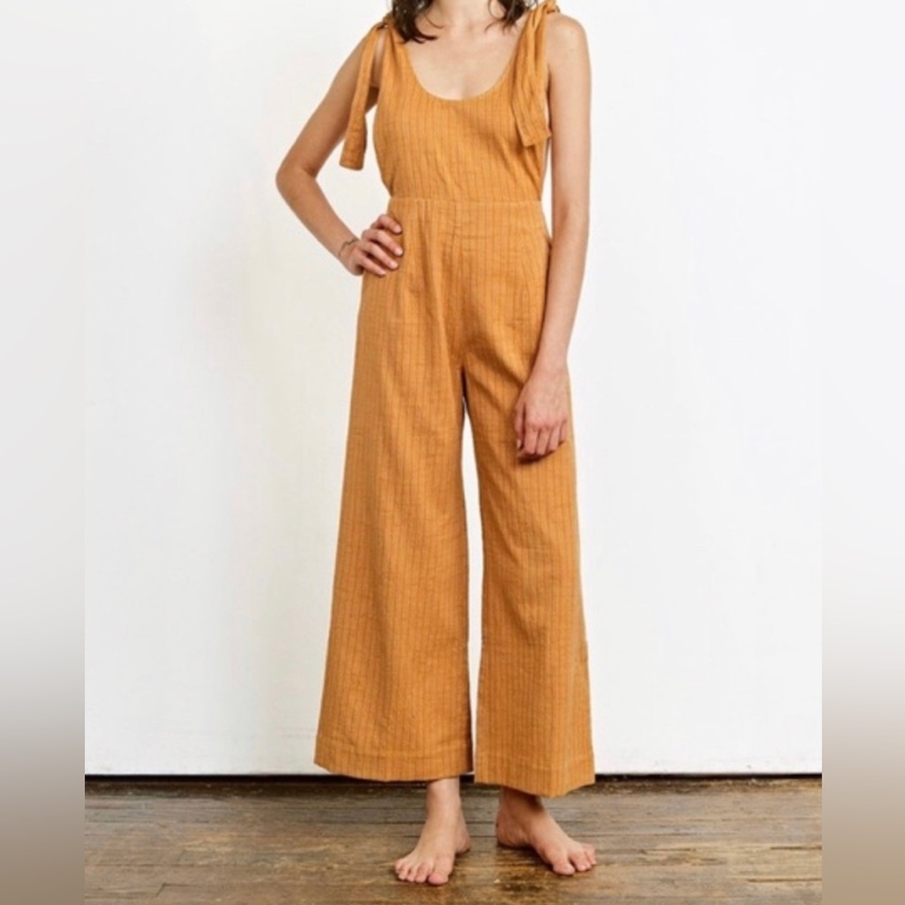 Ace & Jig Mustard Yellow Tie-Shoulder Wide-Leg Jumpsuit